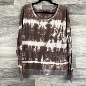 T Party Shirt Top Womens Large Brown Tie Dye Boat Neck Boho Long Sleeve Lounge‎